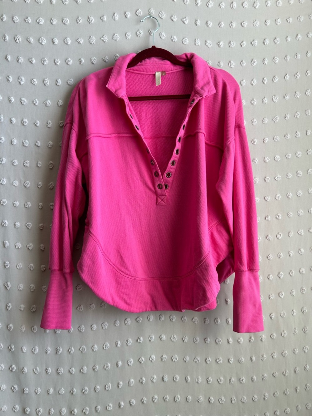 Anthropologie Pilcro Spliced Henley Long Sleeve‎ Sweatshirt Sz S Hot Pink